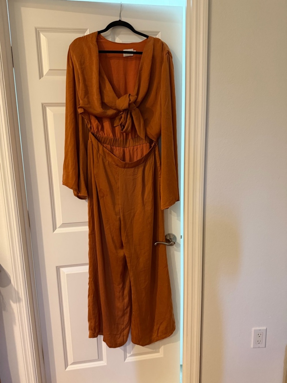 Women's Rust Wide-Leg Jumpsuit with Tie Front